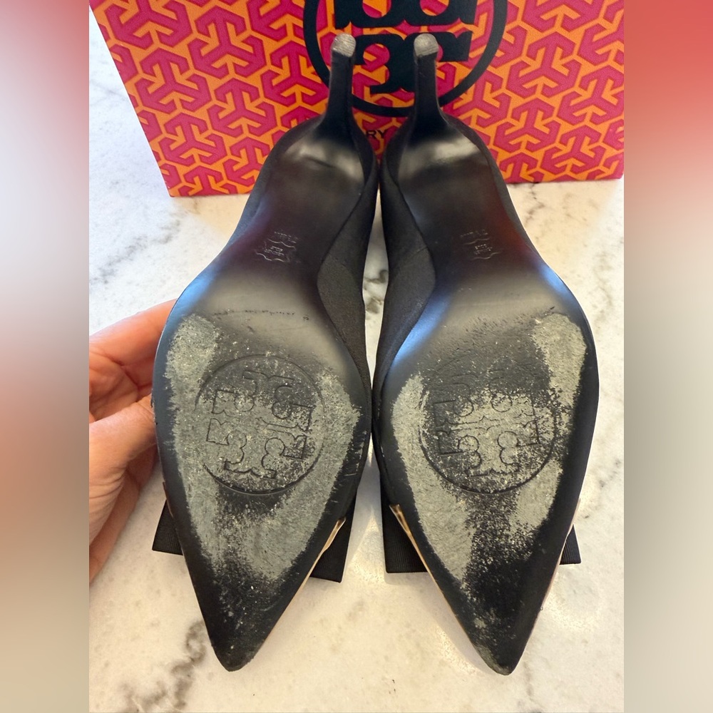 Tory Burch Black and Bronze Beetle Heels Rare - Picture 9 of 12